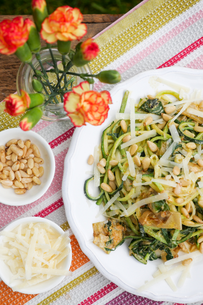 Low Carb Zucchini noodles with Swiss chard